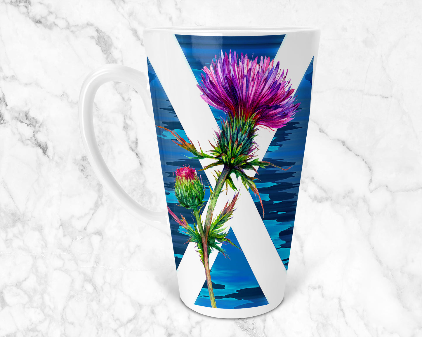 Scottish Saltire Thistle Ceramic 17oz Skinny  Latte Mug, Thistle Latte Mug, Thistle Mug, Thistle Gift, Skinny Latte Mug, Scottish Gift
