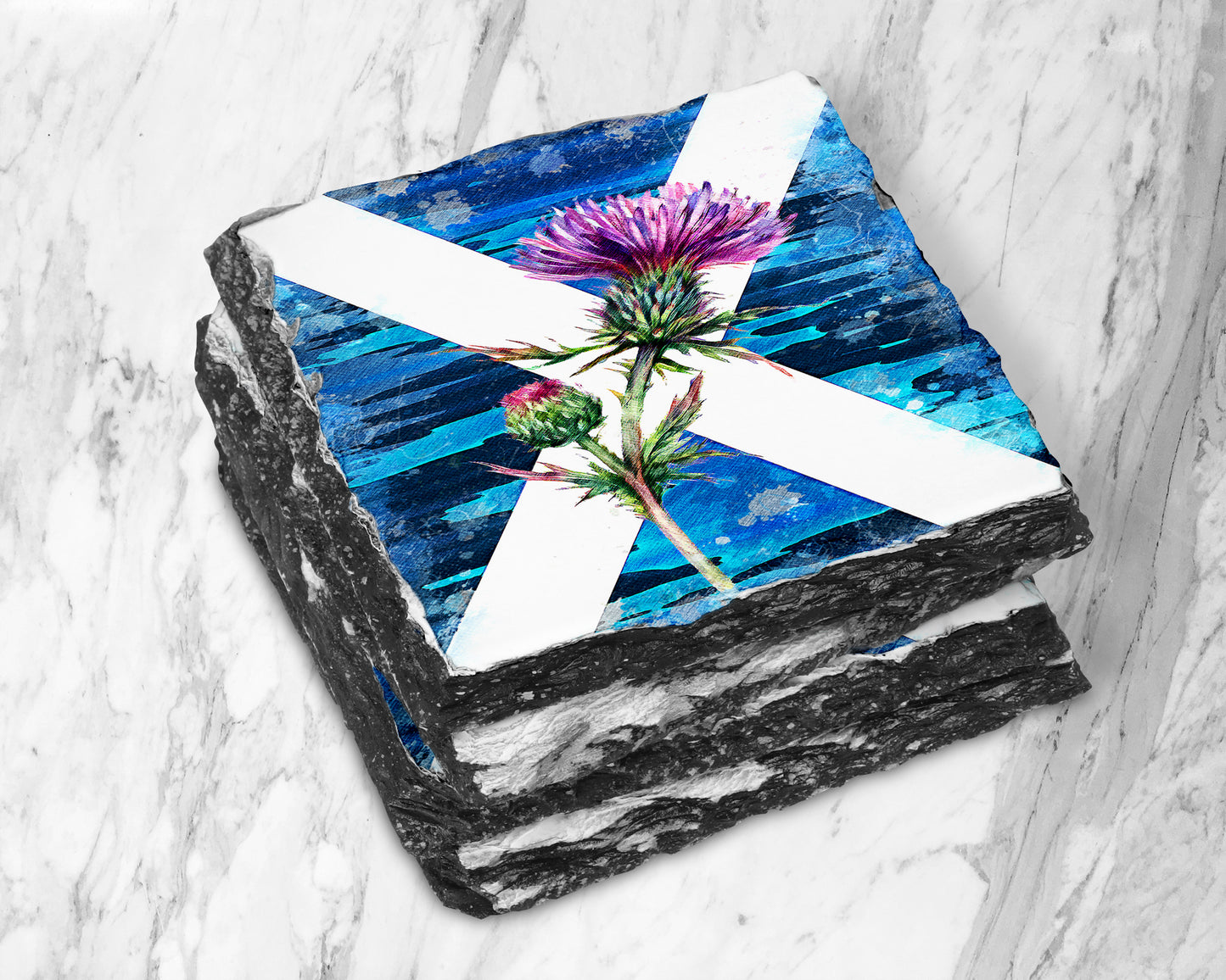 Saltire Thistle Slate Coaster