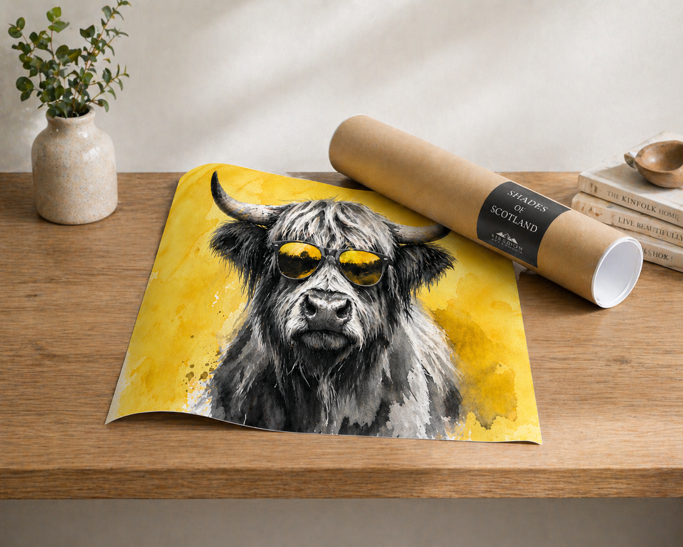 Highland Cow (Gold)  Highland Cow Wall Art | Scottish Watercolour Print | Shades of Scotland | Eiledon
