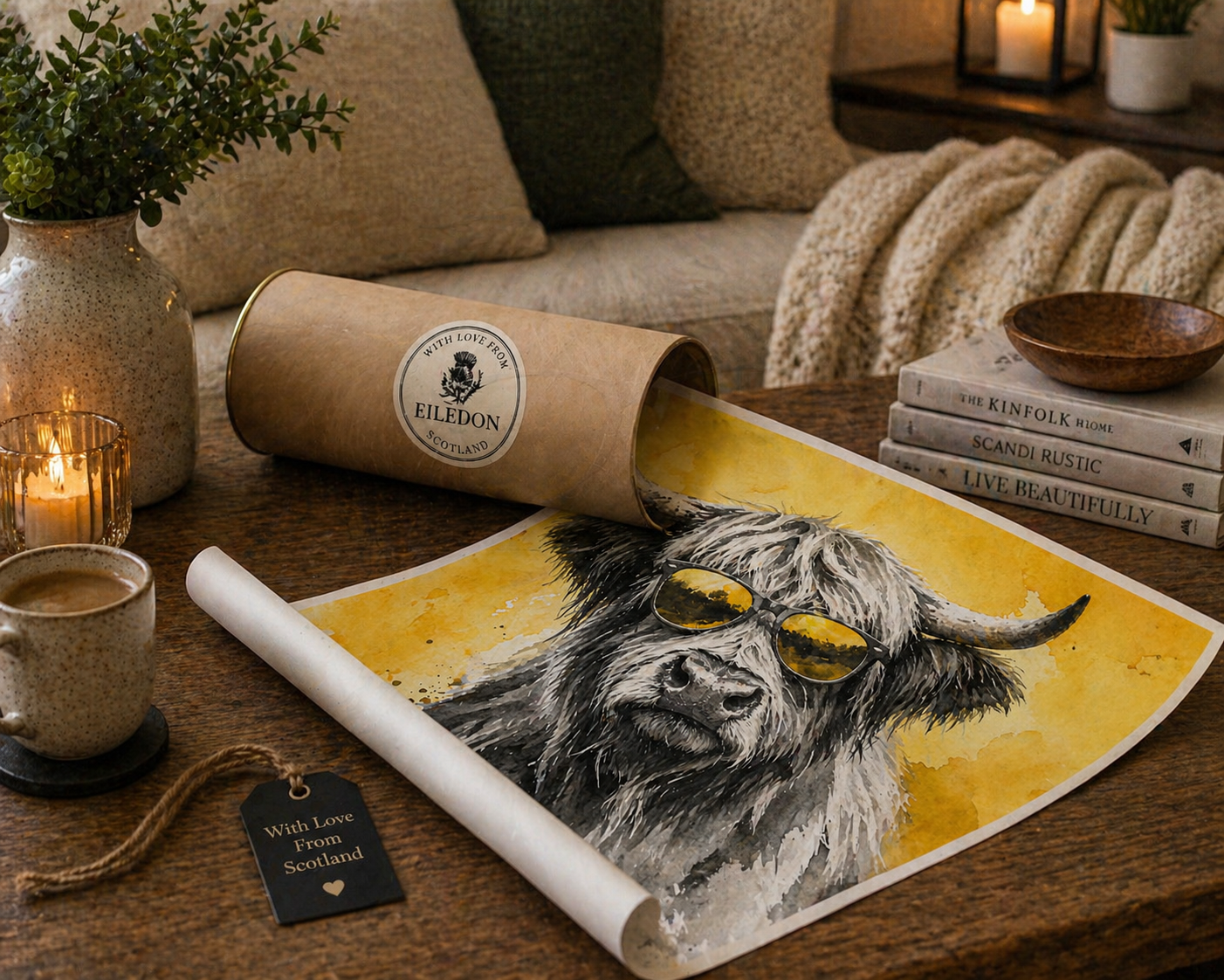 Highland Cow (Gold)  Highland Cow Wall Art | Scottish Watercolour Print | Shades of Scotland | Eiledon