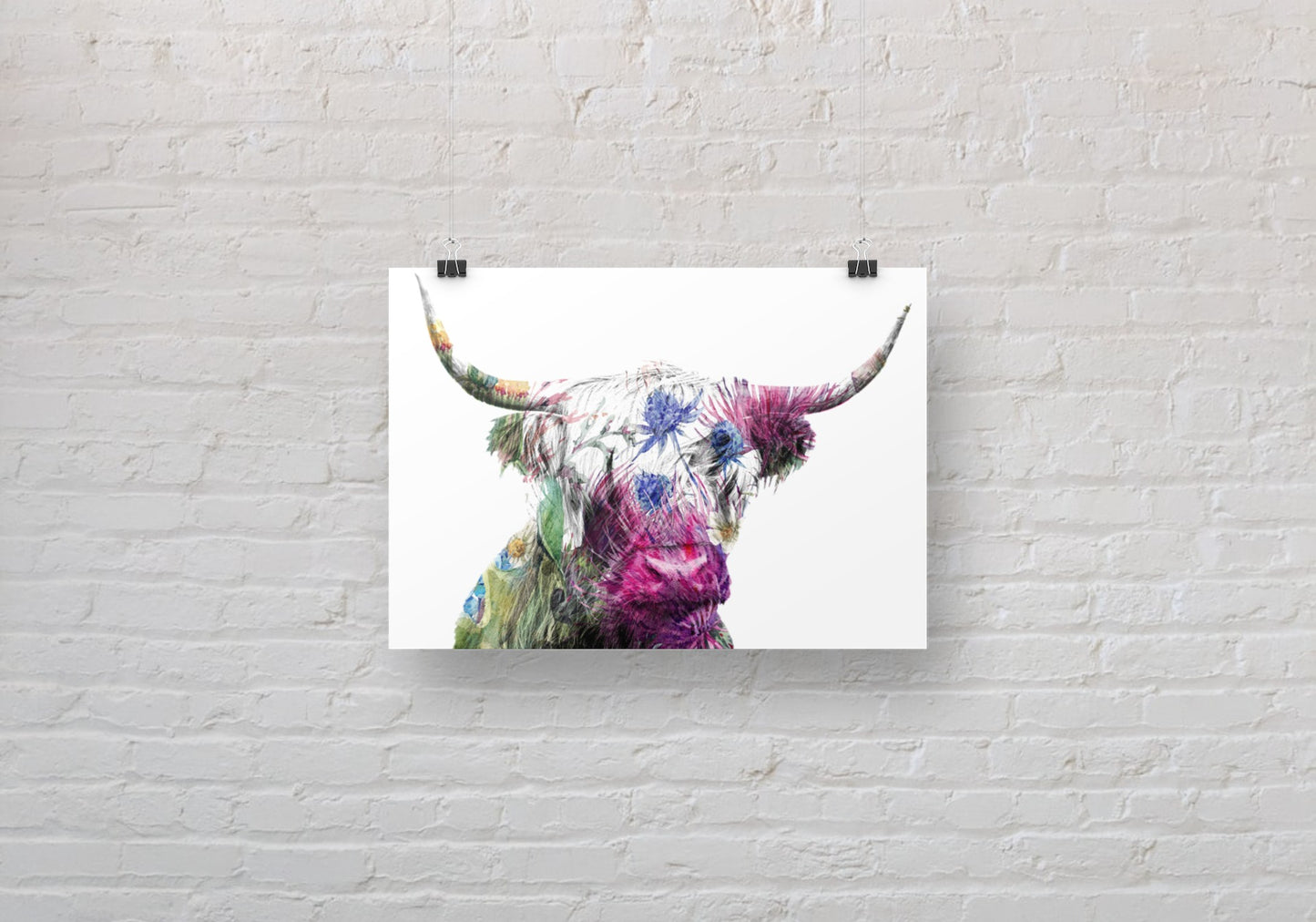 Highland Cow Thistle Silhouette A3 Wall Art print