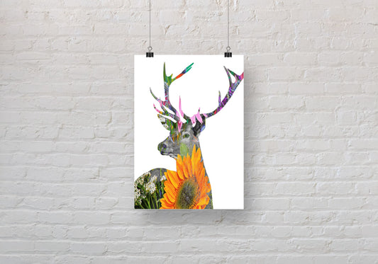 Stag Sunflower Silhouette A3 Wall Art print