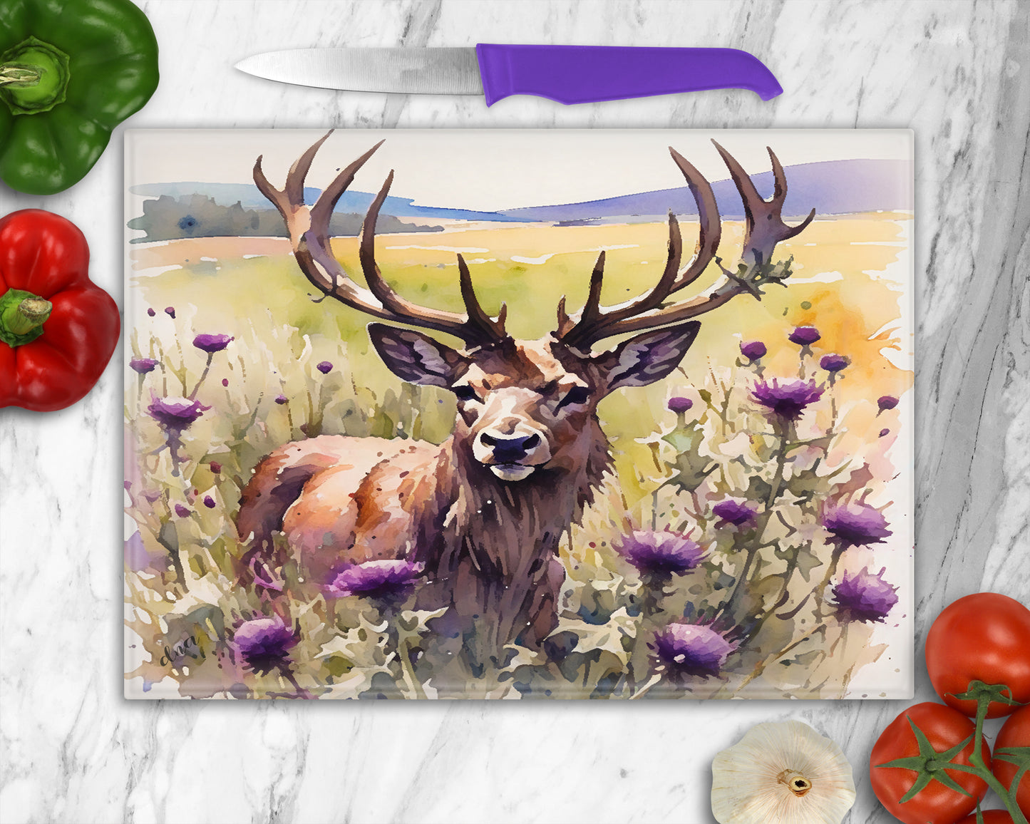 Stag Thistles Glass Chopping Board Worktop Saver