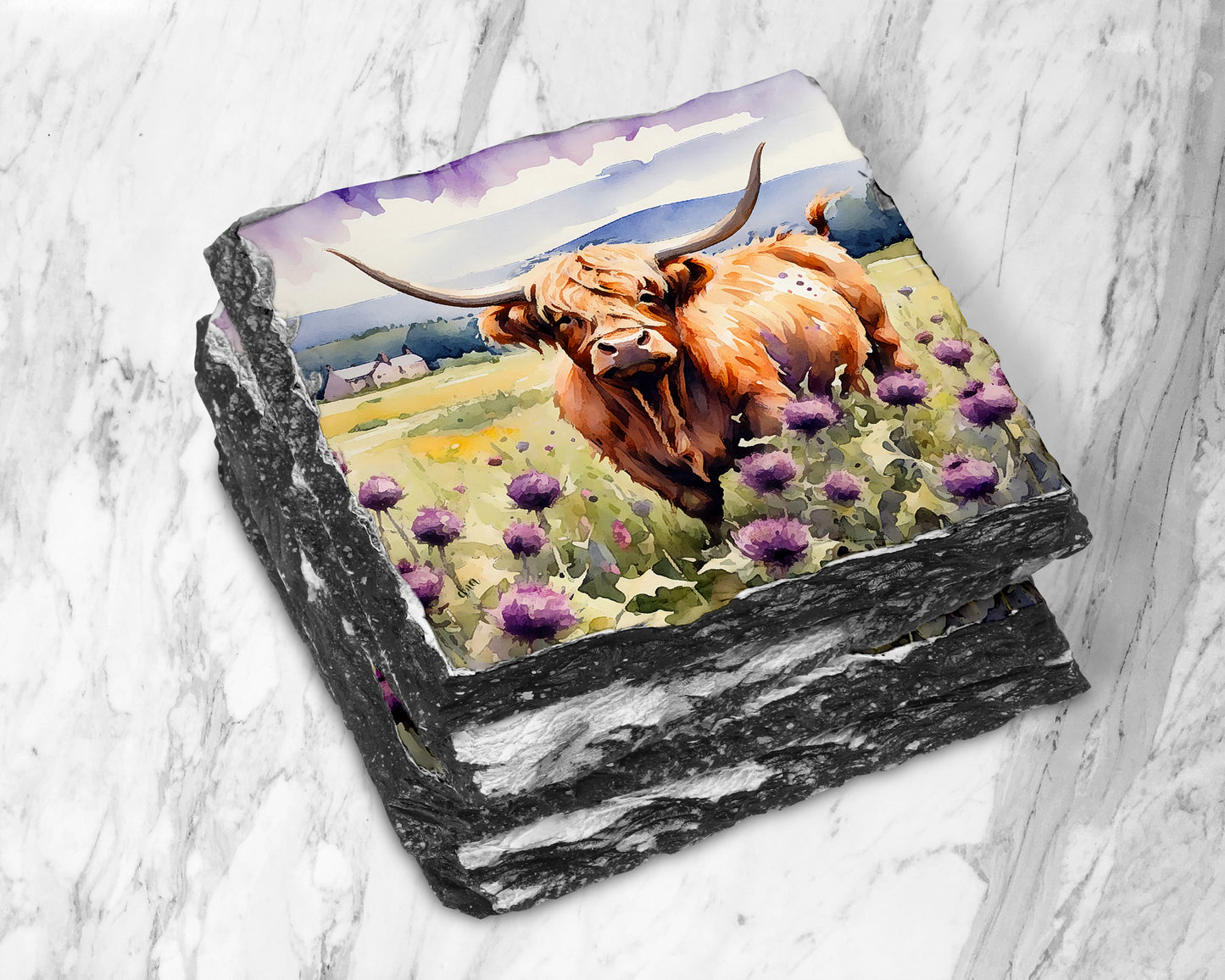 Scottish Wildlife Thistle Slate Coasters