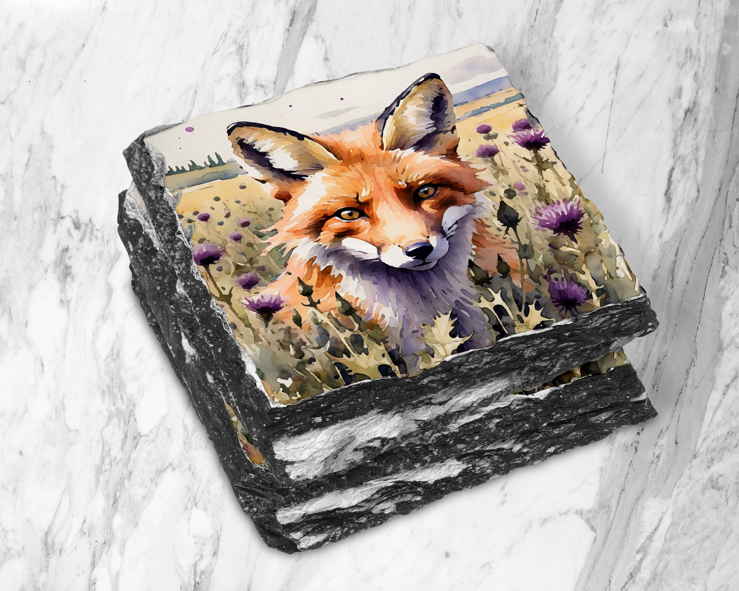 Scottish Wildlife Thistle Slate Coasters