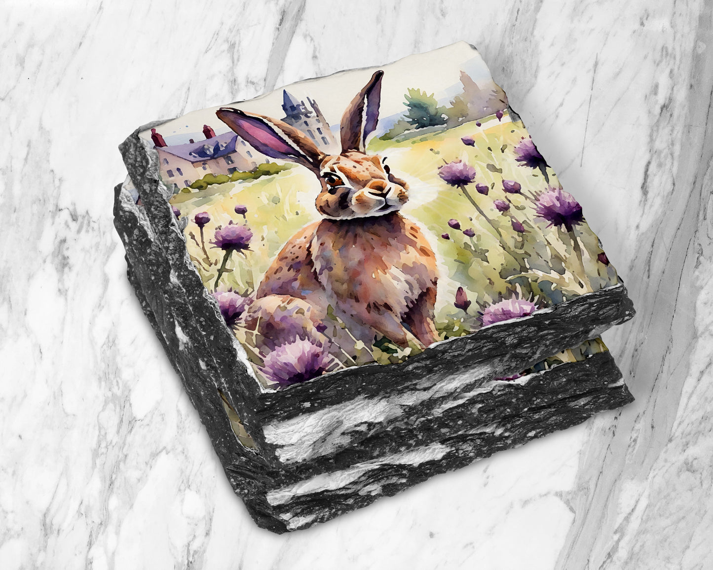 Scottish Wildlife Thistle Slate Coasters