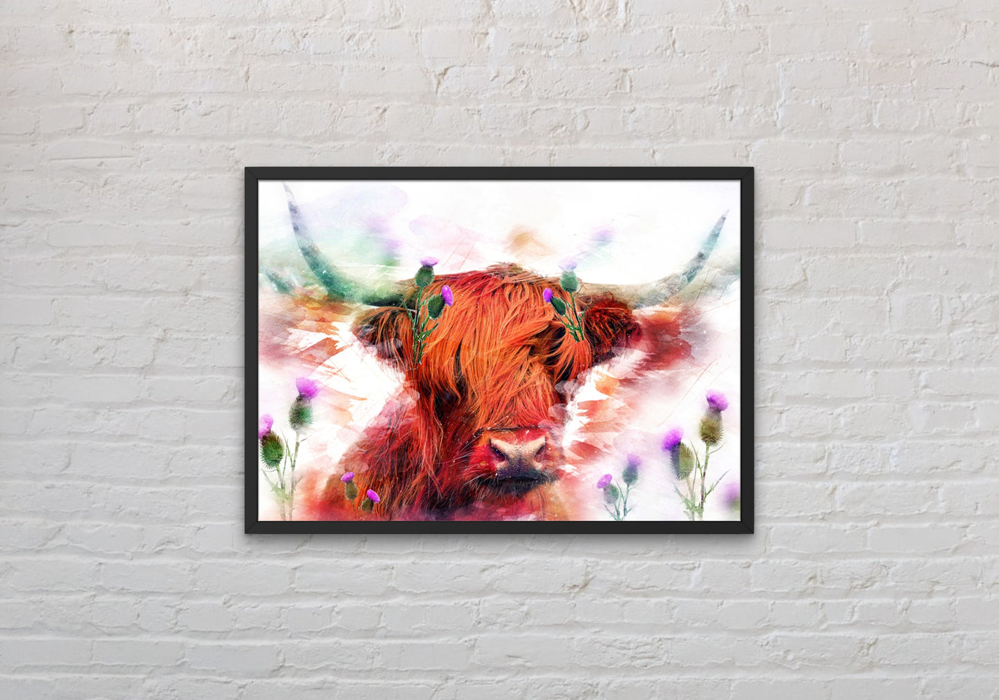 Highland Cow and Thistles  A3 Wall Art print