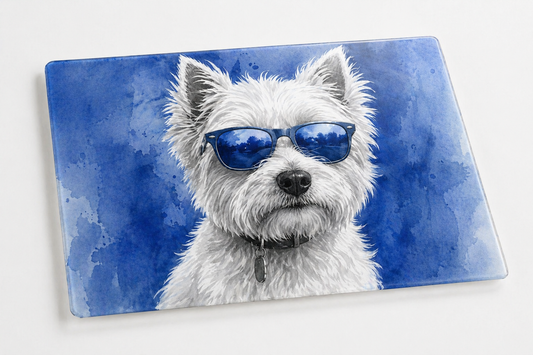 Glass Chopping Board | Westie Dog Kitchen Art | Shades of Scotland | Eiledon
