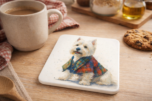 Westie Tartan Ceramic Coasters – Set of 4
