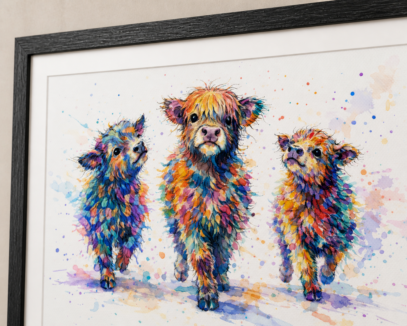 Wild in Colour – The Colourful Herd Highland Cow Print | Framed & Unframed Wall Art A4 A3 A2