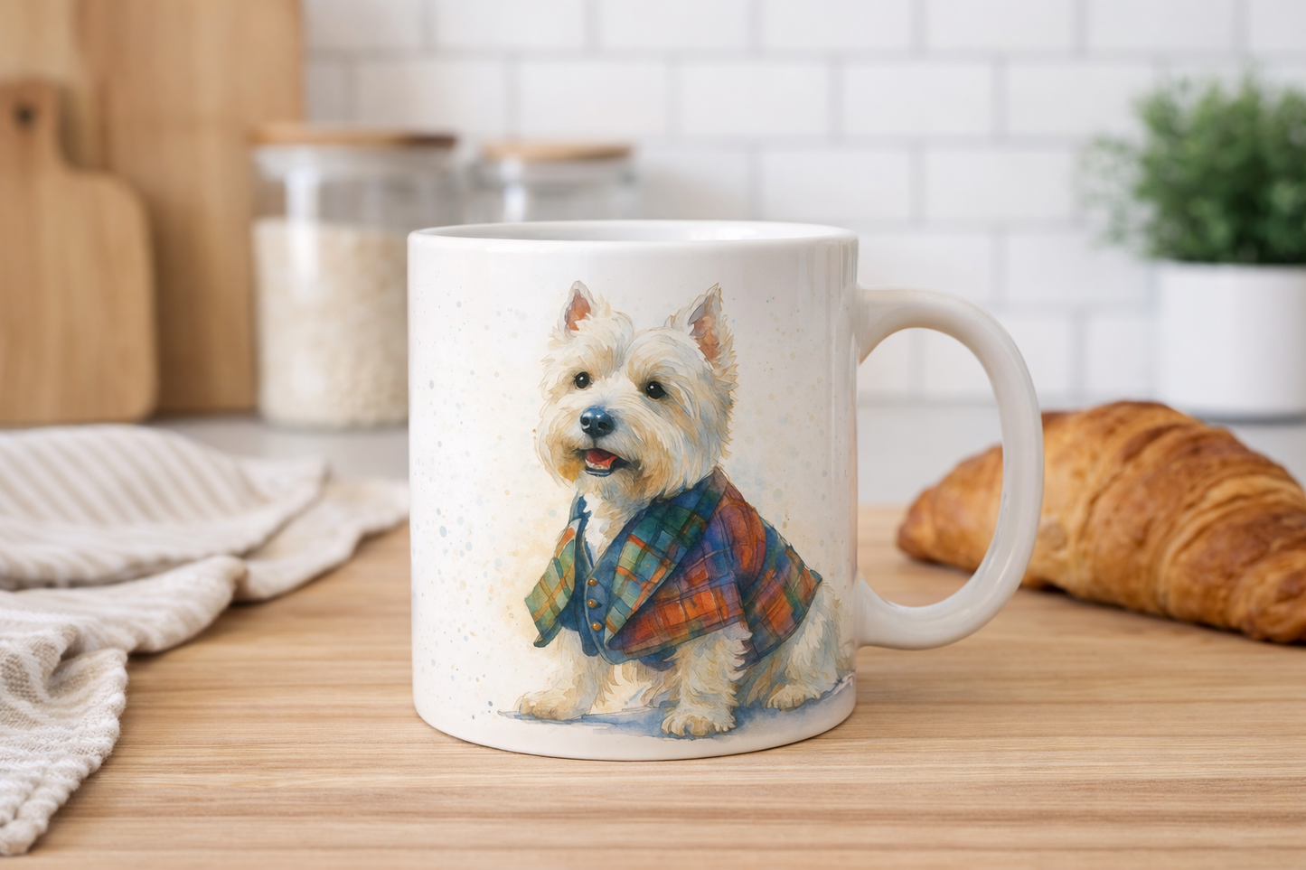 West Highland Terrier Mug – Scottish Westie in Tartan | 11oz Ceramic Mug