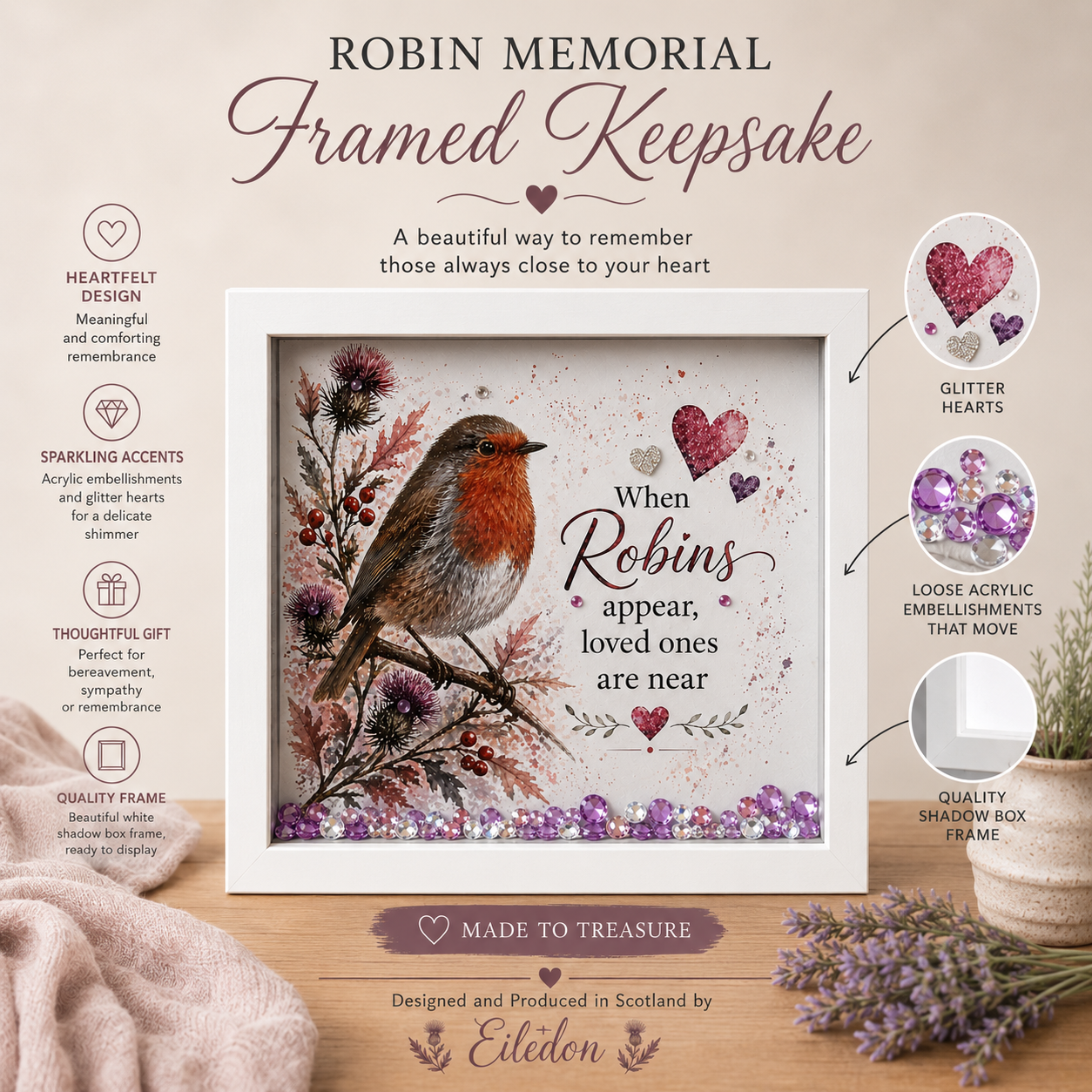 When Robins Appear, Loved Ones Are Near Keepsake Box | Robin Memorial Gift