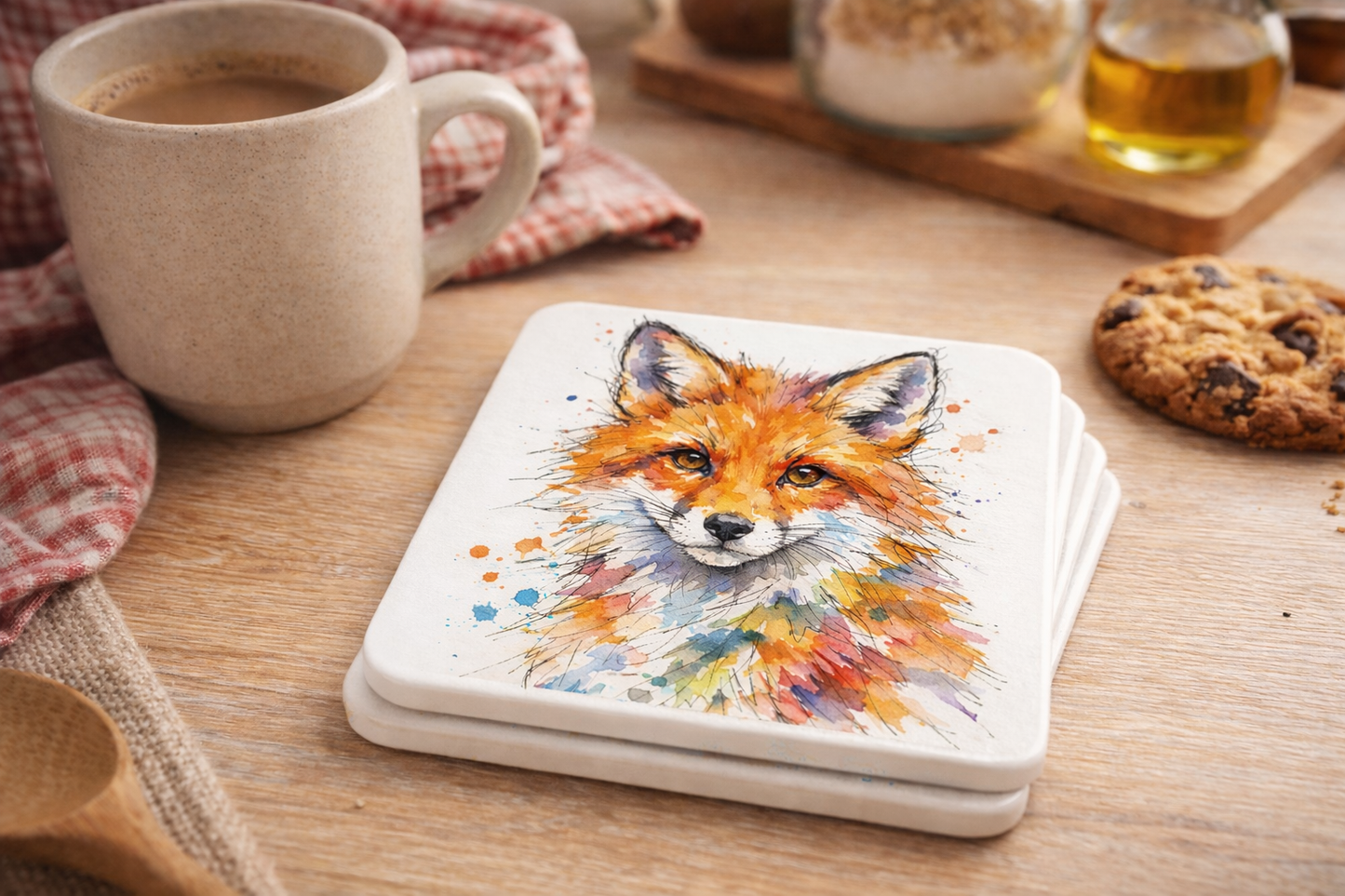 Ink & Wild Fox Ceramic Coasters – Set of 4