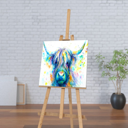 Rainbow Highland Cow – Colour Splash Watercolour Canvas Wall Art
