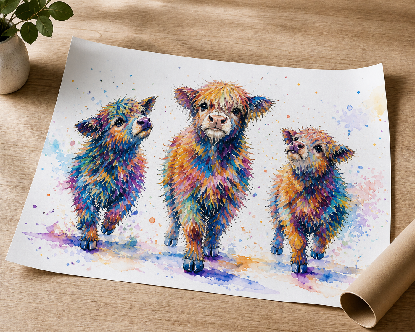 Wild in Colour – The Colourful Herd Highland Cow Print | Framed & Unframed Wall Art A4 A3 A2