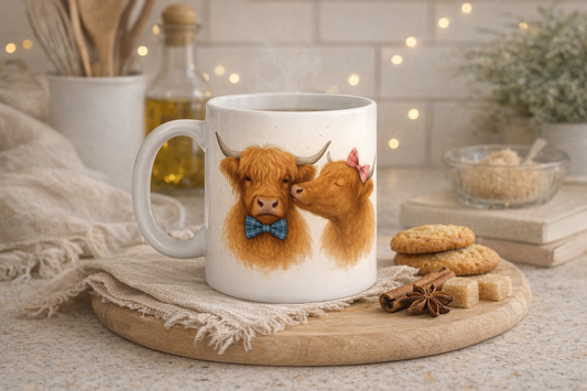 Kissing Cows Mug – Highland Cow Love Design | 11oz Ceramic Mug