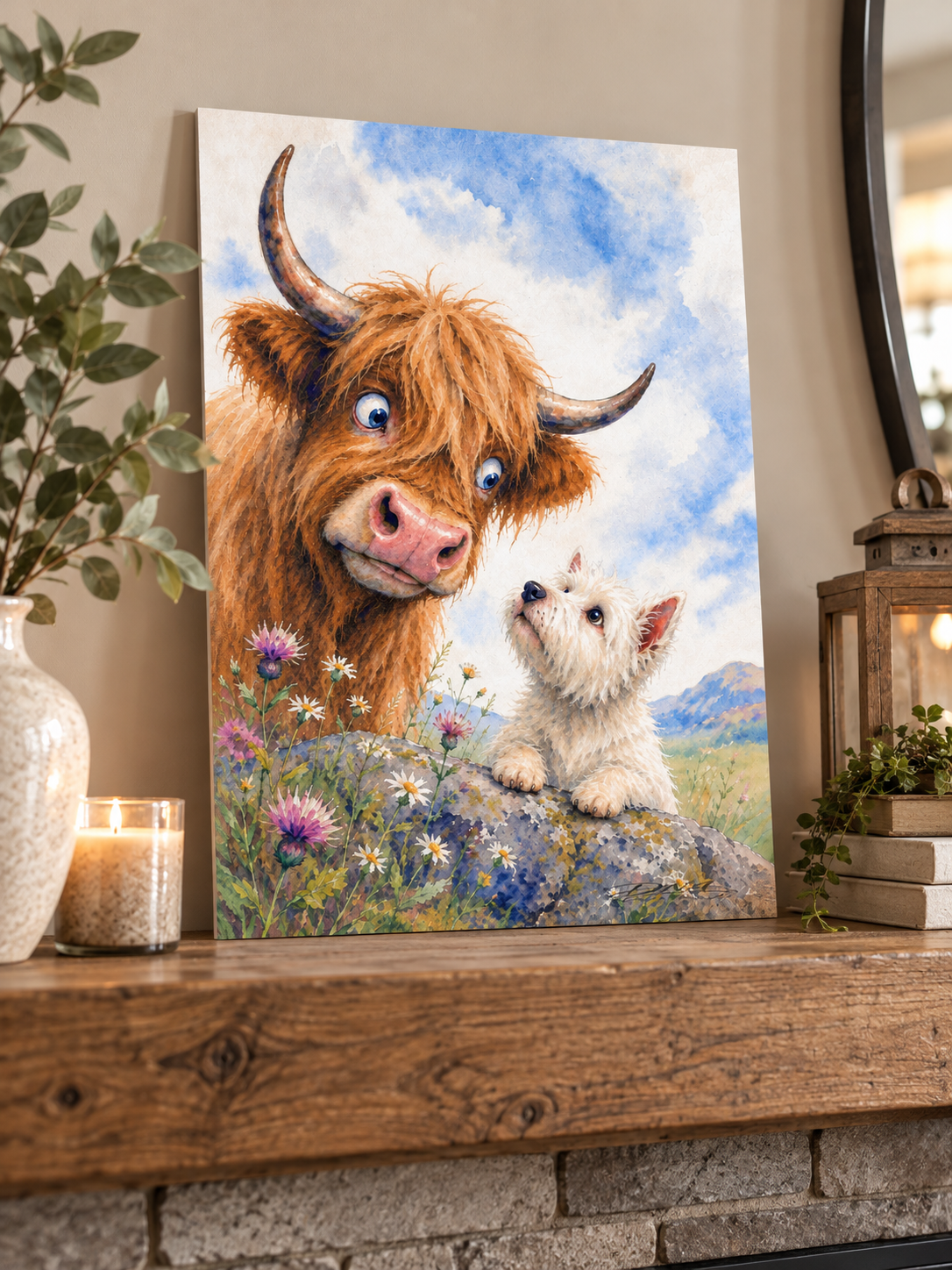 Coo and Westie | Highland Cow & West Highland Terrier Wall Art