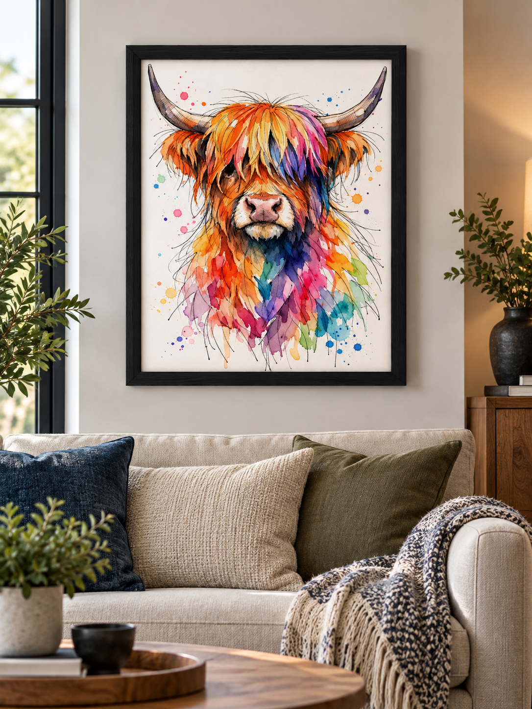 Colourful Highland Cow Wall Art | Scottish Art Print – Ink & Wild