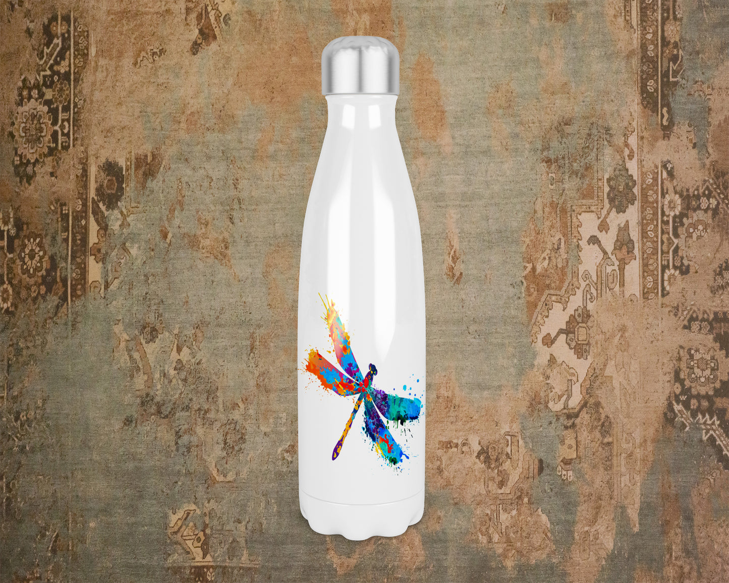 Brightly Coloured Dragon Fly 500ml Thermal Insulated Water Bottle, Dragon Fly Bottle, Hippy Vibes , Dragon Fly, Dragon Fly Gift