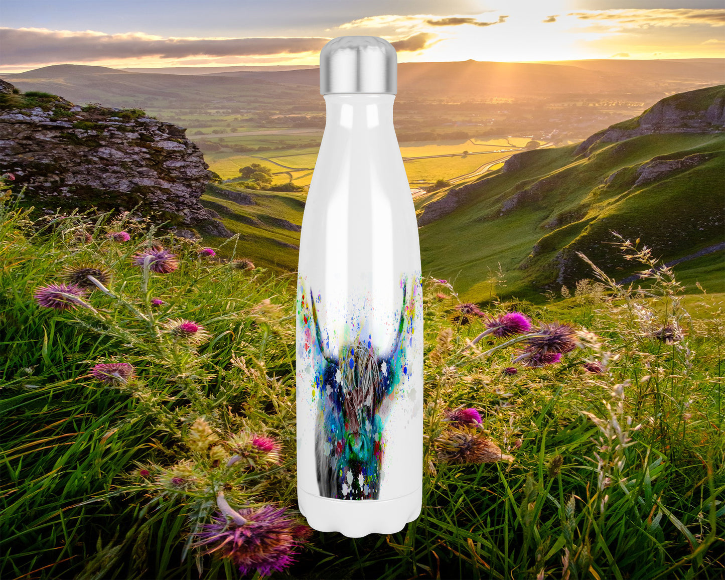 Highland Cow Thermal Insulated 500ml Bowling Pin Shape Drinks Bottle, Made In Scotland, Highland Cow Gift, Highland Cow Lovers,Scottish Gift
