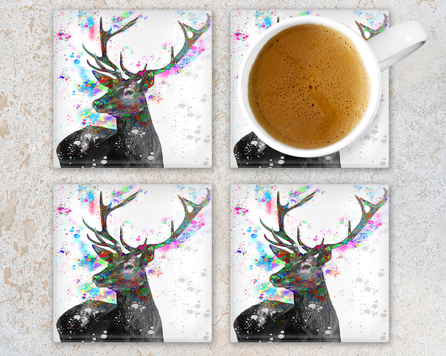 Colourful Stag Glass  Coaster, Drinks Holder, Scottish Stag Coaster, Scotland, Scottish Gift, Stag Gift