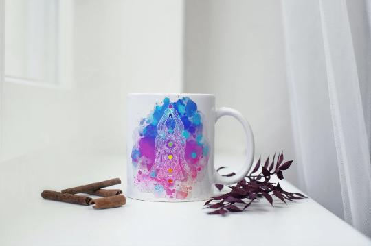 Brightly Coloured Yoga Chakra Mandala Tea Coffee Ceramic Mug, Mandala Mug, Yoga Mug, Hippy Vibes, Yoga  Gift, Seven Chakra's Mug