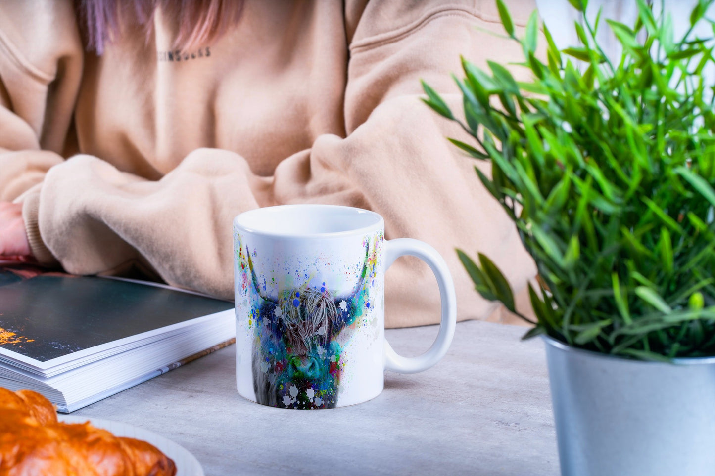 Brightly Coloured  Highland Cow Ceramic Mug Tea/Coffee Cup