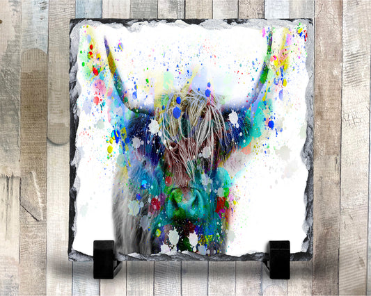 Colourful Highland Cow Decorative Slate/Pan Stand, Highland Cow Gift, Scottish Gift, Highland Cows, Colourful Coo's