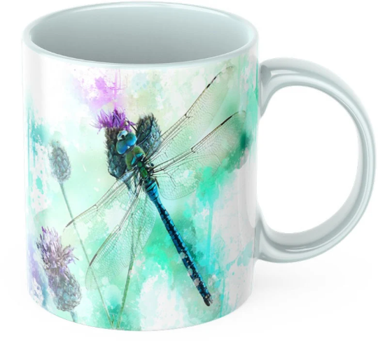 Dragonfly Thistle Tea Coffee Ceramic Mug, Dragonfly Mug, Thistle Mug, Scottish Gift, Outlander Inspired, Scottish Mug