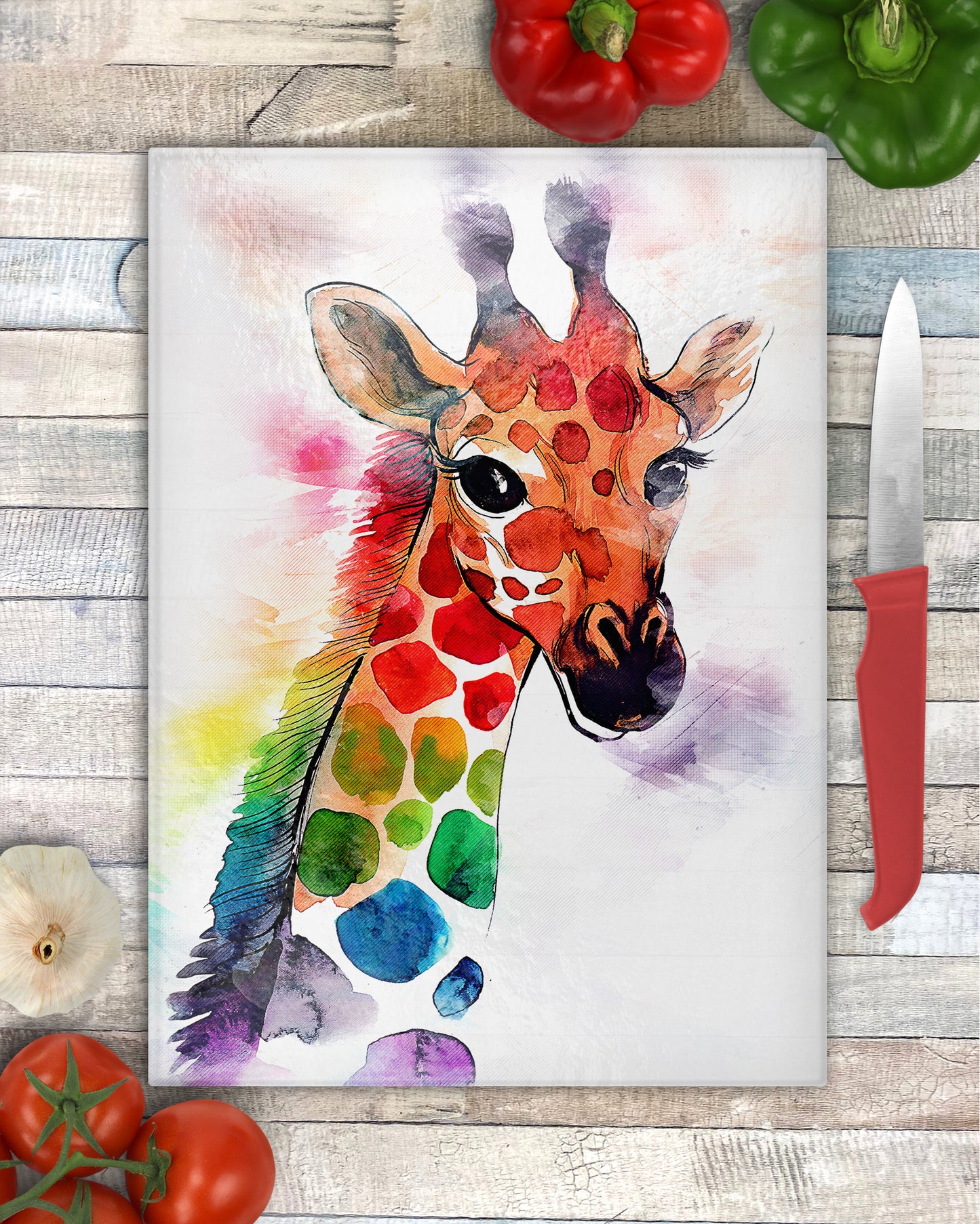 Colourful Giraffe Glass Chopping Board, Worktop Saver  Scottish Gift, Giraffes, Colourful Giraffes, Giraffe Gift, Giraffe Lovers