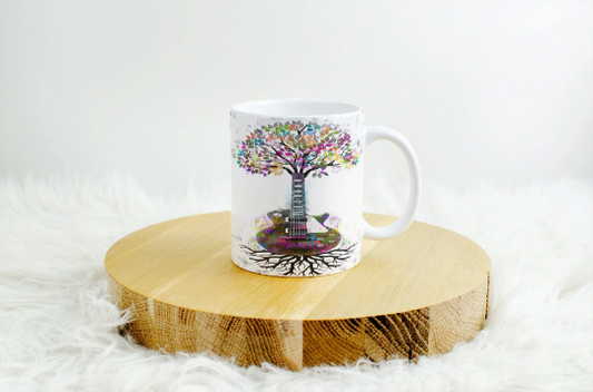 Tree of Life Guitar Roots Mug Tea Coffee Cup- Coffee Tea Mug Watercolour Tree Of Life-Gift for her-Gift for Him-Good Vibes Only