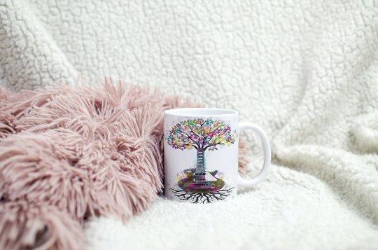 Tree of Life Guitar Roots Mug Tea Coffee Cup- Coffee Tea Mug Watercolour Tree Of Life-Gift for her-Gift for Him-Good Vibes Only