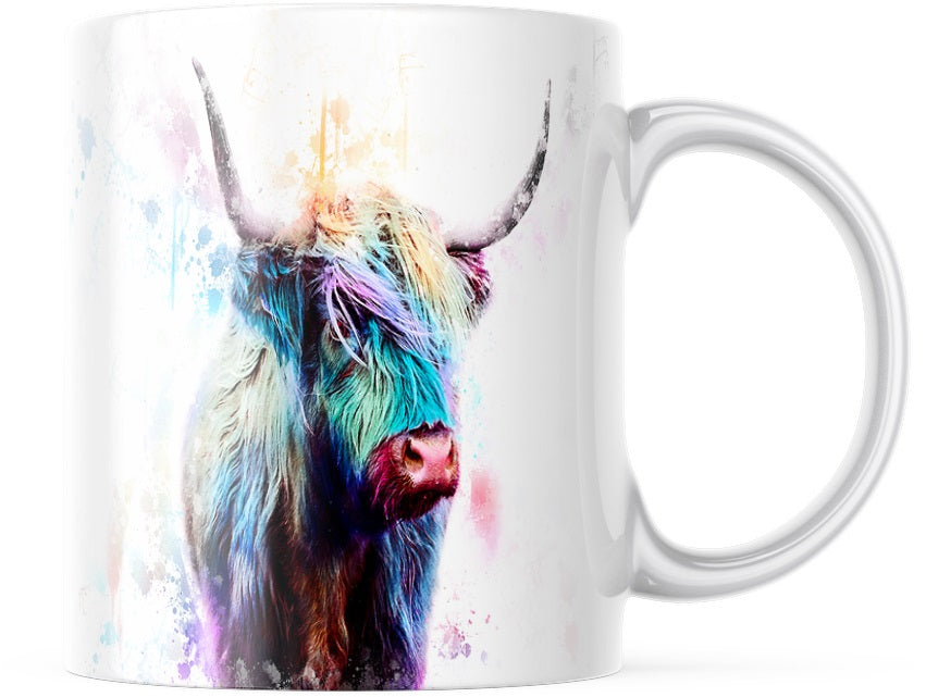 Water Colours Inksplash  Highland Cow Ceramic Mug Coffee/Tea Cup