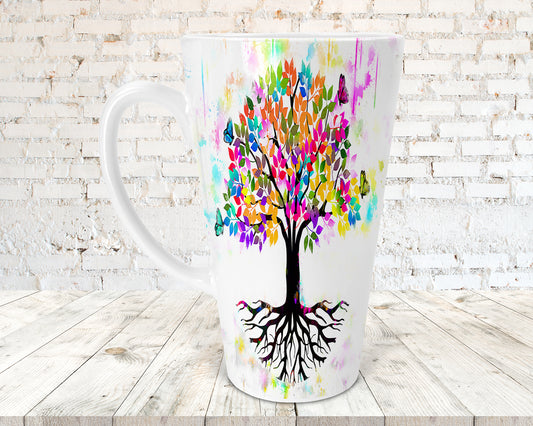 Tree of Life Butterflies 17oz Skinny Latte Mug, Butterfly Gift, Tree of Life Latte Mug, Tree Of Life Gift, Latte Mug