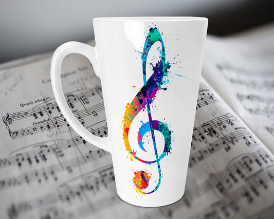 Treble Clef 17oz Ceramic  Skinny Latte Mug, Music Gift, Music  Latte Mug, Music Lovers Gift, Latte Mug