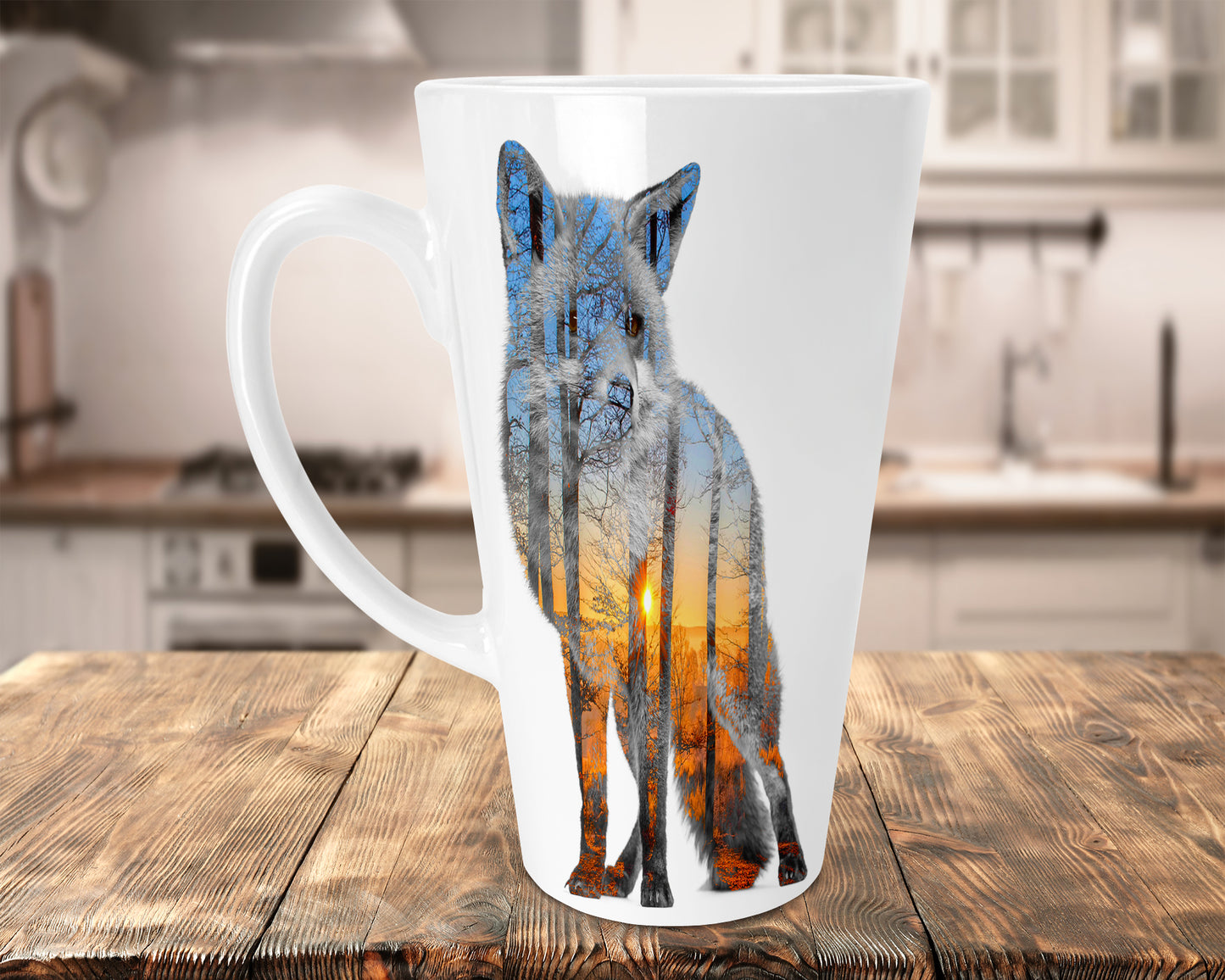 Fox Silhouette 17oz Ceramic Skinny  Latte Mug, Fox Latte Mug, Fox  Lovers Mug, Fox Lovers Gift, Skinny Latte Mug