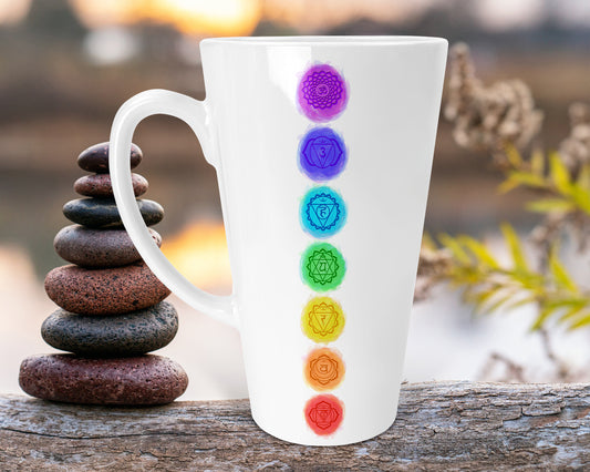 The Seven Chakras 17oz Skinny Latte Mug, Zen Meditation Gift, Latte Mug, Yoga Mug, Hippy Vibes
