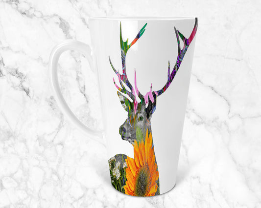 Brightly Coloured Stag Watercolour Ceramic 17oz Skinny  Latte Mug, Stag Latte Mug, Stag Lovers Mug, Stag Lovers Gift, Skinny Latte Mug
