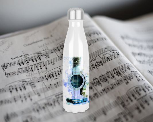 Acoustic Guitar 500ml Bowling Pin Shape Thermal Insulated Drinks Bottle, Made In Scotland, Guitar  Gift, Guitar Lovers, Guitar Water Bottle