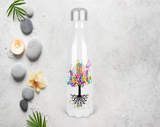 Tree of Life Butterfly  500ml Bowling Pin Shape Thermal Insulated Drinks Bottle, Made In Scotland, Butterfly Gift, Tree of Life Bottle