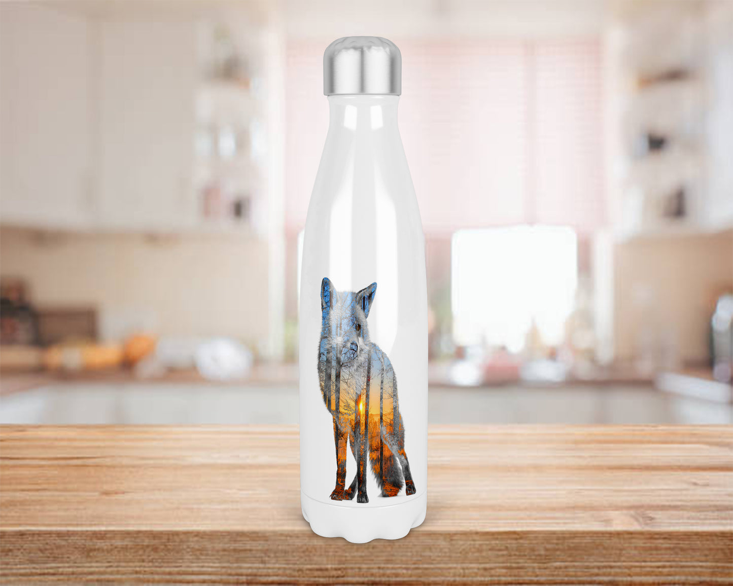 Fox Silhouette 500ml Bowling Pin Shape Drinks Bottle, Made In Scotland, Fox Gift Gift, Sly Foxes , Scottish Gift, Fox Themed Gift