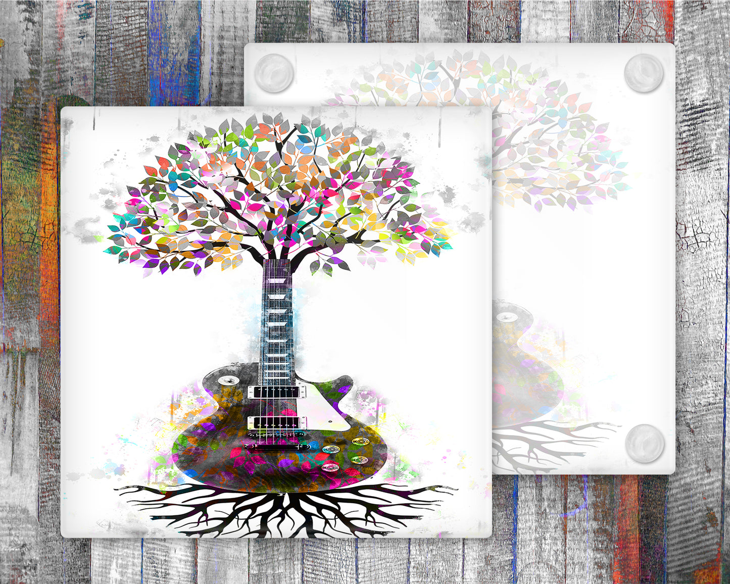 Guitar Tree Musical Roots Glass Coasters