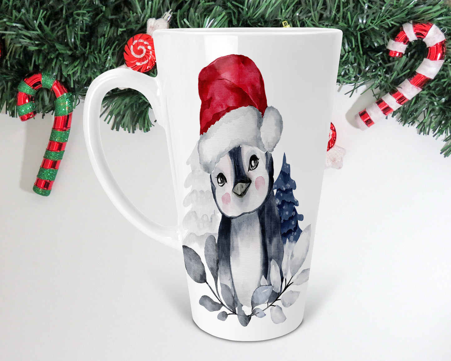 Cute Christmas Penguin 17oz Skinny Latte Mug, Christmas Mug, Christmas Gift, Penguin Latte Mug