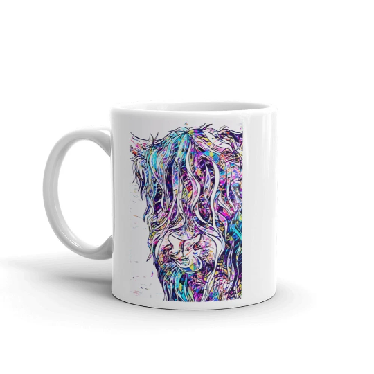 Pop Art Coloured Highland Cow Tea Coffee Ceramic Mug, Highland Cow Mug, Scottish Mug, Highland Cows, Scottish Gift