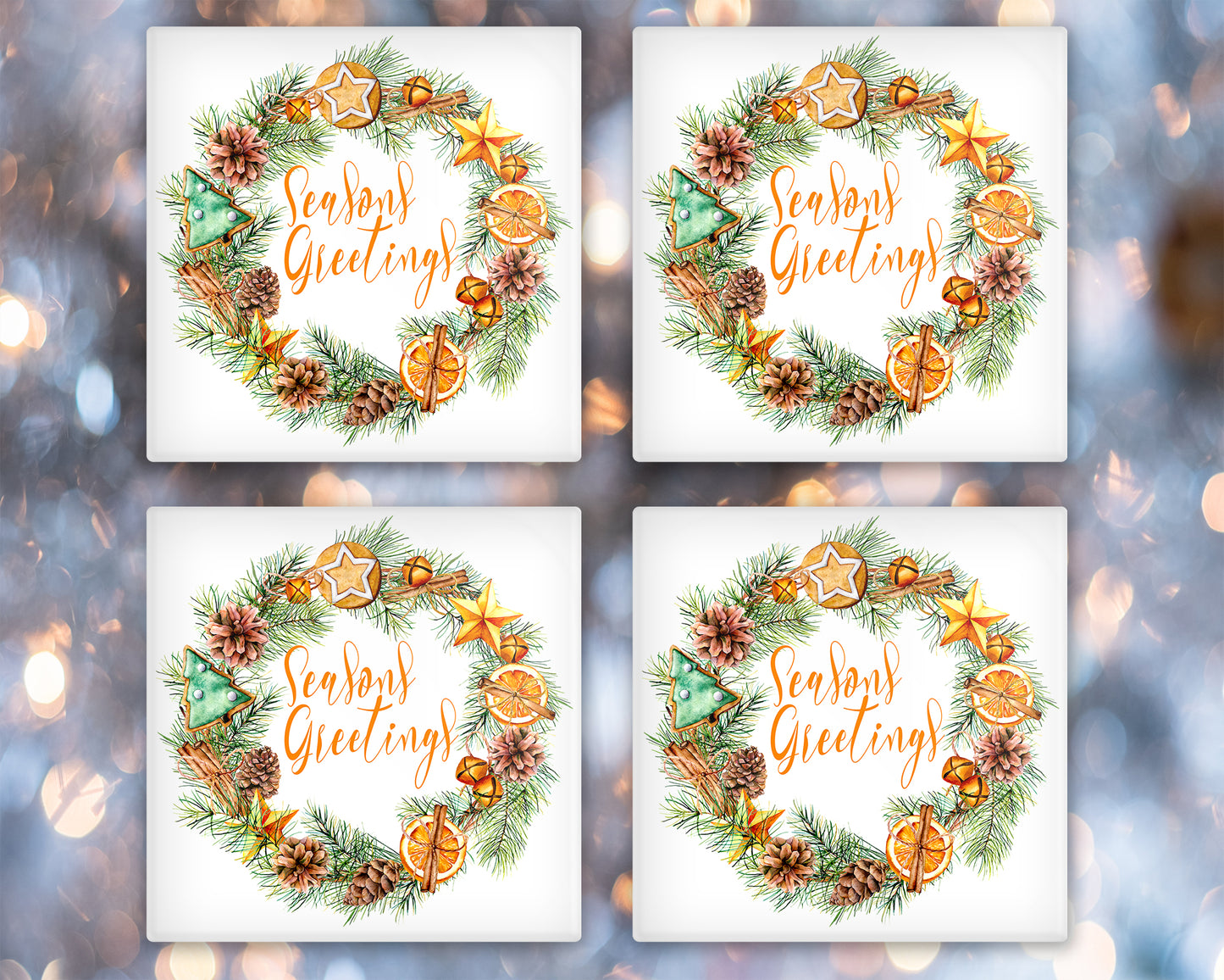 Seasons Greetings Glass Coasters, Christmas Themed Coasters, Glass Coasters,Drinks Holder, Christmas Table Coasters, Merry Christmas