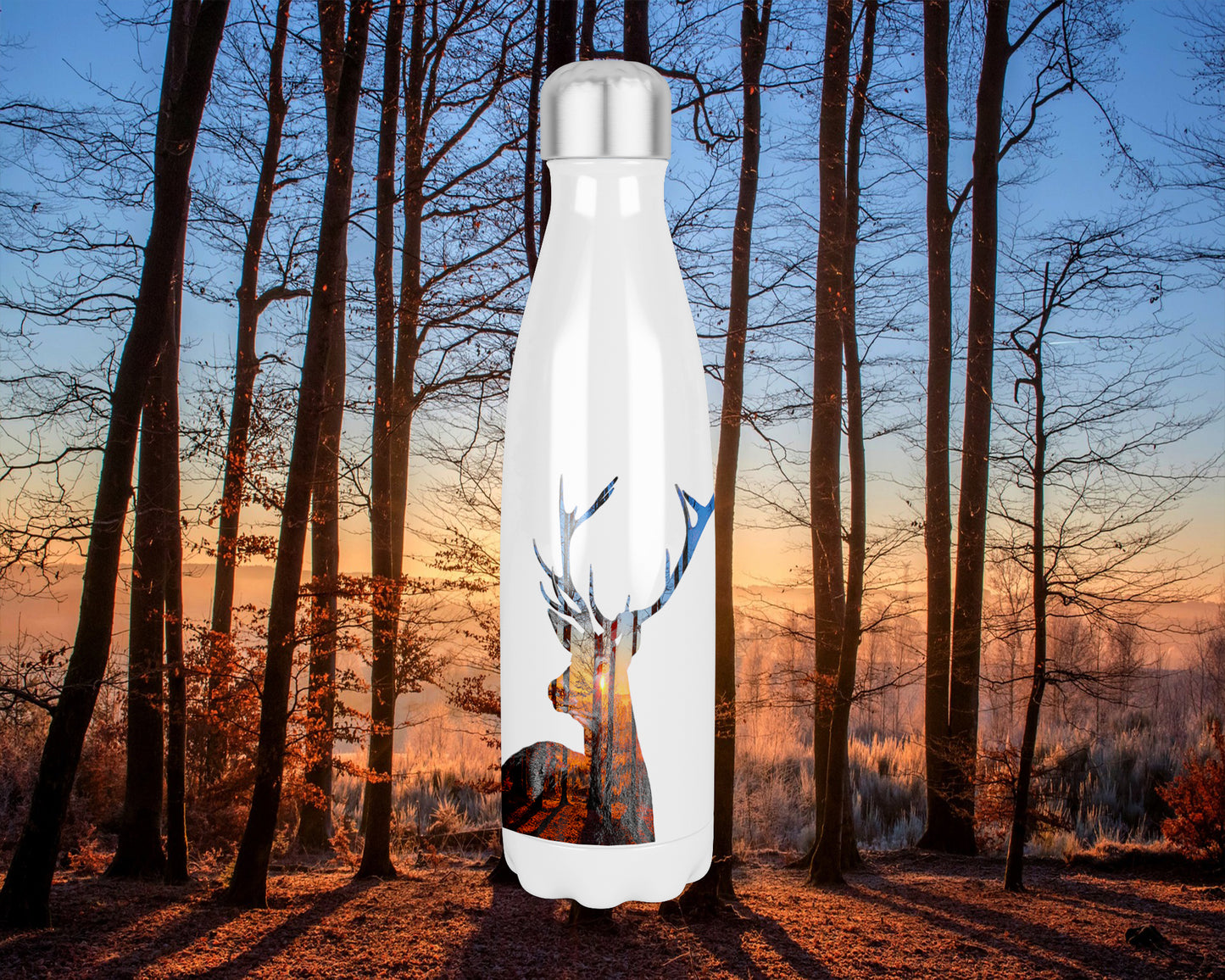 Colourful Stag Silhouette  500ml Bowling Pin Shape Drinks Bottle, Made In Scotland, Stag  Gift, Scottish Stags, Scottish Gift