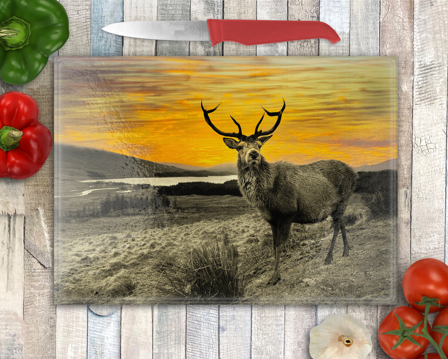 Highland Stag Scotland Glass Chopping Board, Worktop Saver, Highland Gift, Scottish Gift, Stags of Scotland