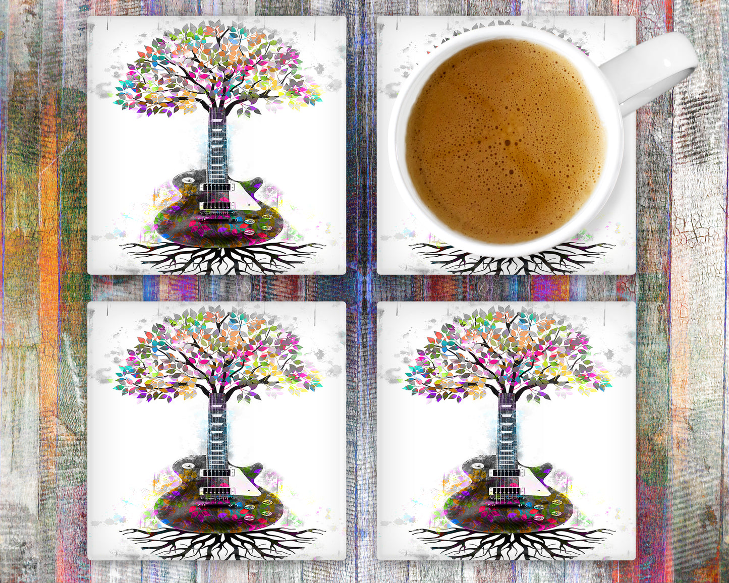 Guitar Tree Musical Roots Glass Coasters
