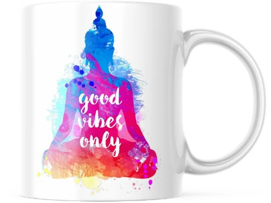 Good Vibes Only Yoga Buddha Mug Watercolour Zen Meditation-Gift for her-Gift for Him-Tea Coffee Cup- Coffee Tea Mug-Good Vibes Only