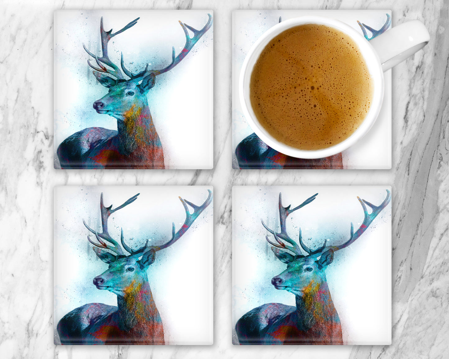 Water Colour Stag Glass Coasters , Scottish Coaster, Highland Coaster, Scottish Gift, Set of 4 Coasters